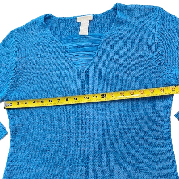 Vintage Christina Blue Knit Sweater Womens L V Neck 3/4 Sleeve Made in Hong Kong - Picture 5 of 7